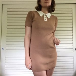 Collared body con dress with gold buttons